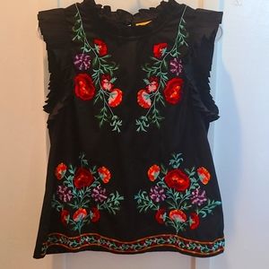 Anthropologie Maeve Black Embroidered Top